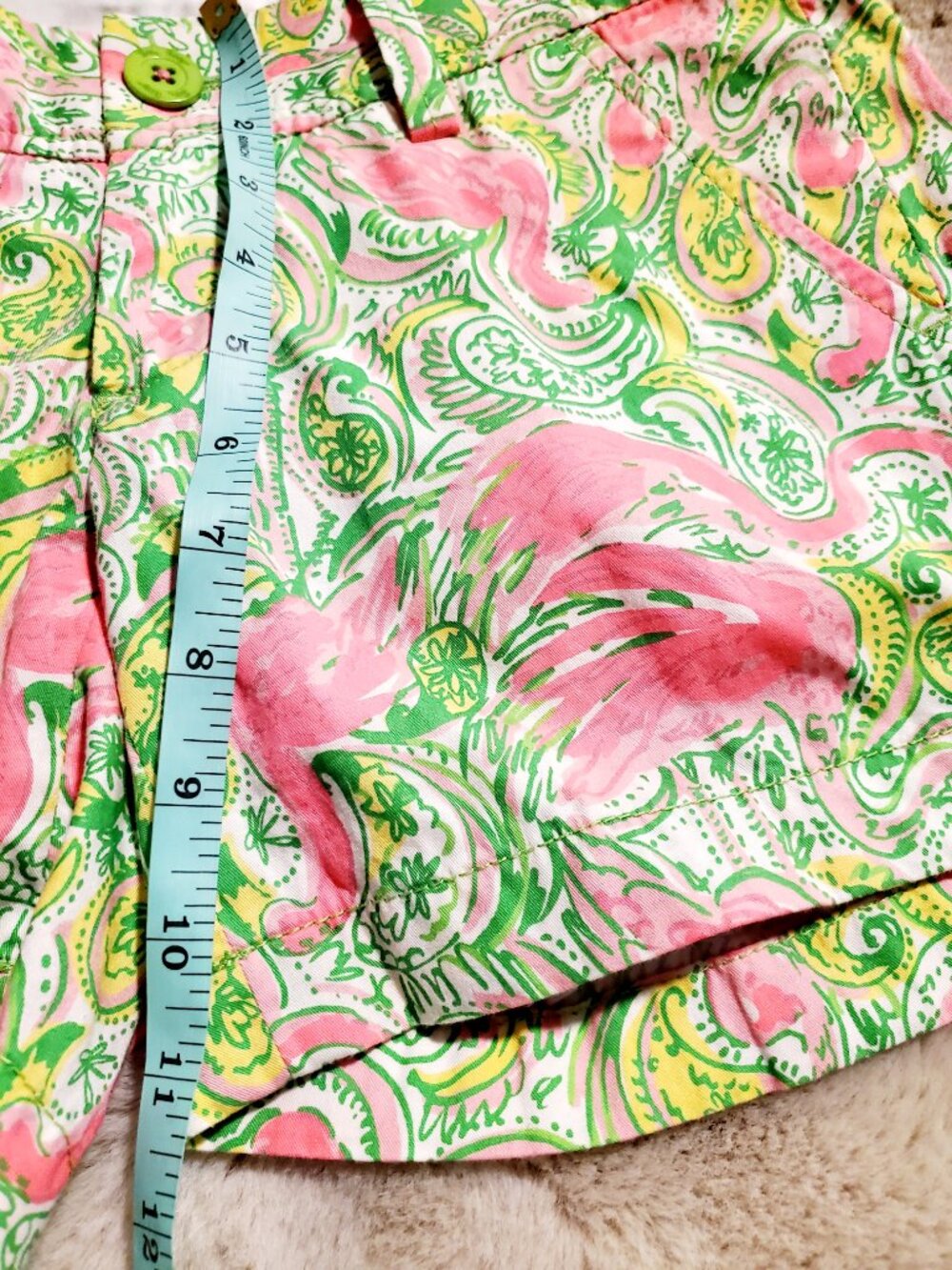 Lilly Pulitzer Callahan Shorts Flamingo Print Pink Green Cotton Size 00 Preppy C - Picture 9 of 11